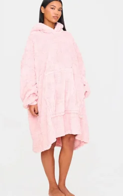 Pink Fleece Teddy Cut Hooded Blanket