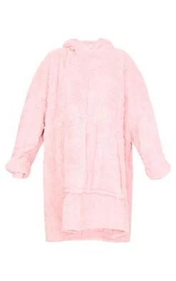 Pink Fleece Teddy Cut Hooded Blanket