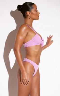 Pink Floral Check Boomerang Thong Bikini Bottoms