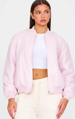 Pink Floral Embossed Oversized Bomber Jacket