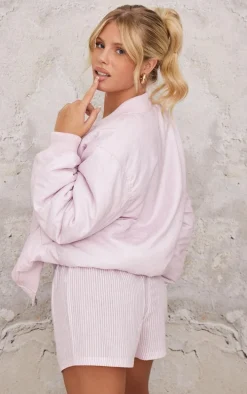 Pink Floral Embossed Oversized Bomber Jacket