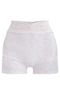 Pink Floral Printed Sculpt Ruched Front Gym Shorts