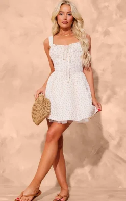 Pink Floral Tie Puff Hem Shift Dress