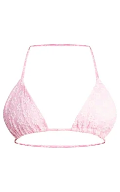 Pink Flower Crochet Triangle Bikini Top