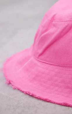 Pink Frayed Edge Bucket Hat