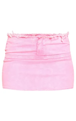 Pink Frayed Hem Seam Detail Denim Mini Skirt