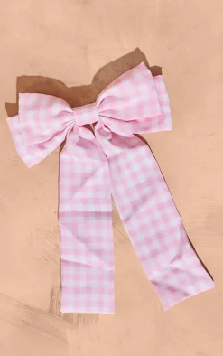Pink Gingham Oversized Bow Hair Clip