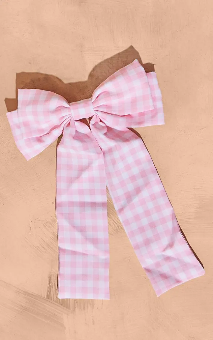 Pink Gingham Oversized Bow Hair Clip