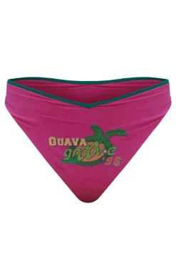 Pink Graphic Print Contrast Binding Bikini Bottoms
