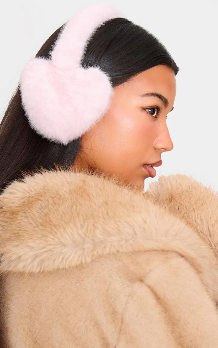 Pink Heart Faux Fur Ear Muffs