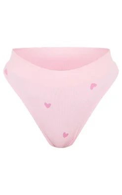 Pink Heart Print Ribbed Thong