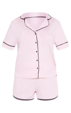 Pink Jersey Piping Detail Short PJ Set