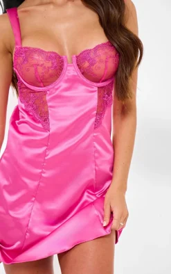Pink Lace Cup Satin Slip Dress
