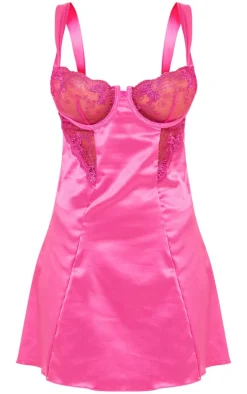Pink Lace Cup Satin Slip Dress