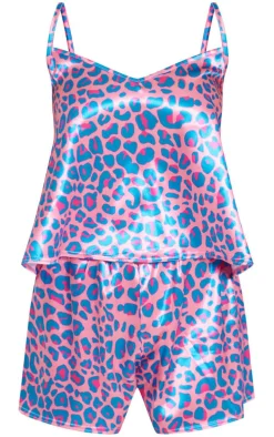 Pink Leopard Print Satin Cami Short PJ Set