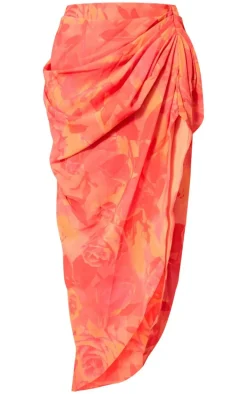 Pink Lined Chiffon Ruched Midaxi Skirt