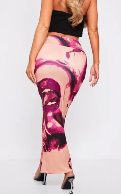 Pink Lips Print Soft Touch Knot Front Midaxi Skirt