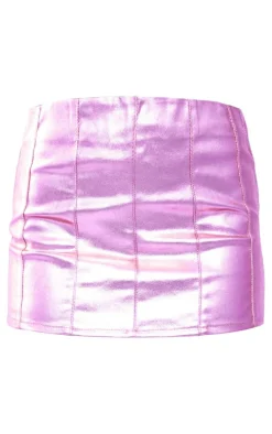 Pink Metallic Coated Denim Mini Skirt