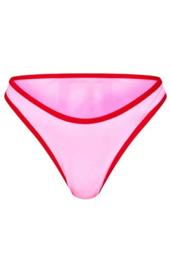 Pink Micro Contrast High Leg Bikini Bottoms