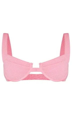 Pink Mini Crinkle Underwired Square Neck Bikini Top