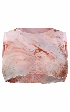 Pink Multi Print Cropped Mesh Beach Top