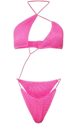 Pink Net Asymmetric Cut Out Swimsuit