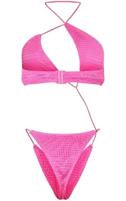 Pink Net Asymmetric Cut Out Swimsuit