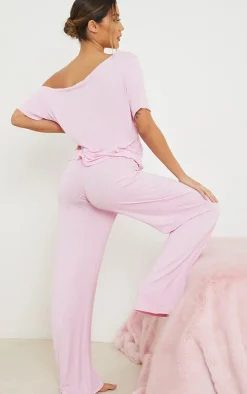 Pink Off The Shoulder Top & Bottoms PJ Set