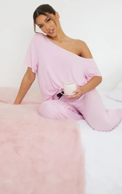 Pink Off The Shoulder Top & Bottoms PJ Set