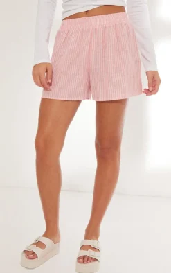 Pink Pinstripe Linen Look Basic Shorts
