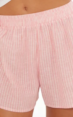 Pink Pinstripe Linen Look Basic Shorts