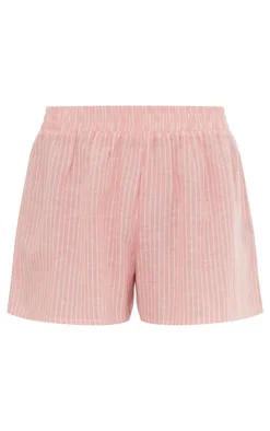 Pink Pinstripe Linen Look Basic Shorts
