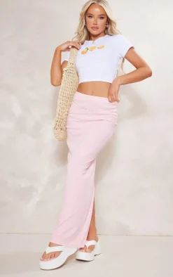 Pink Pinstripe Rib Split Back Midaxi Skirt