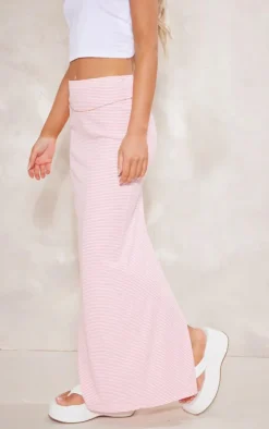 Pink Pinstripe Rib Split Back Midaxi Skirt