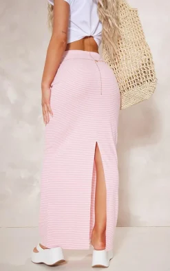 Pink Pinstripe Rib Split Back Midaxi Skirt