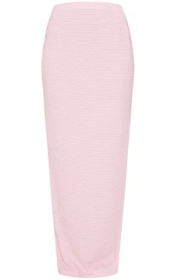 Pink Pinstripe Rib Split Back Midaxi Skirt