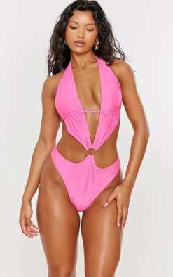 Pink Plunge O Ring Cut Out Swimsuit