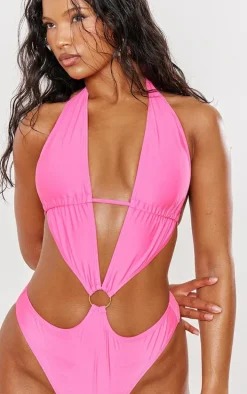 Pink Plunge O Ring Cut Out Swimsuit