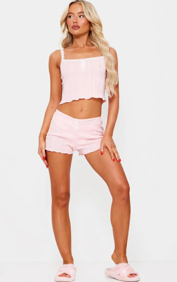 Pink Pointelle Button Cami And Short Pj Set