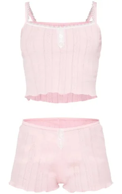 Pink Pointelle Button Cami And Short Pj Set