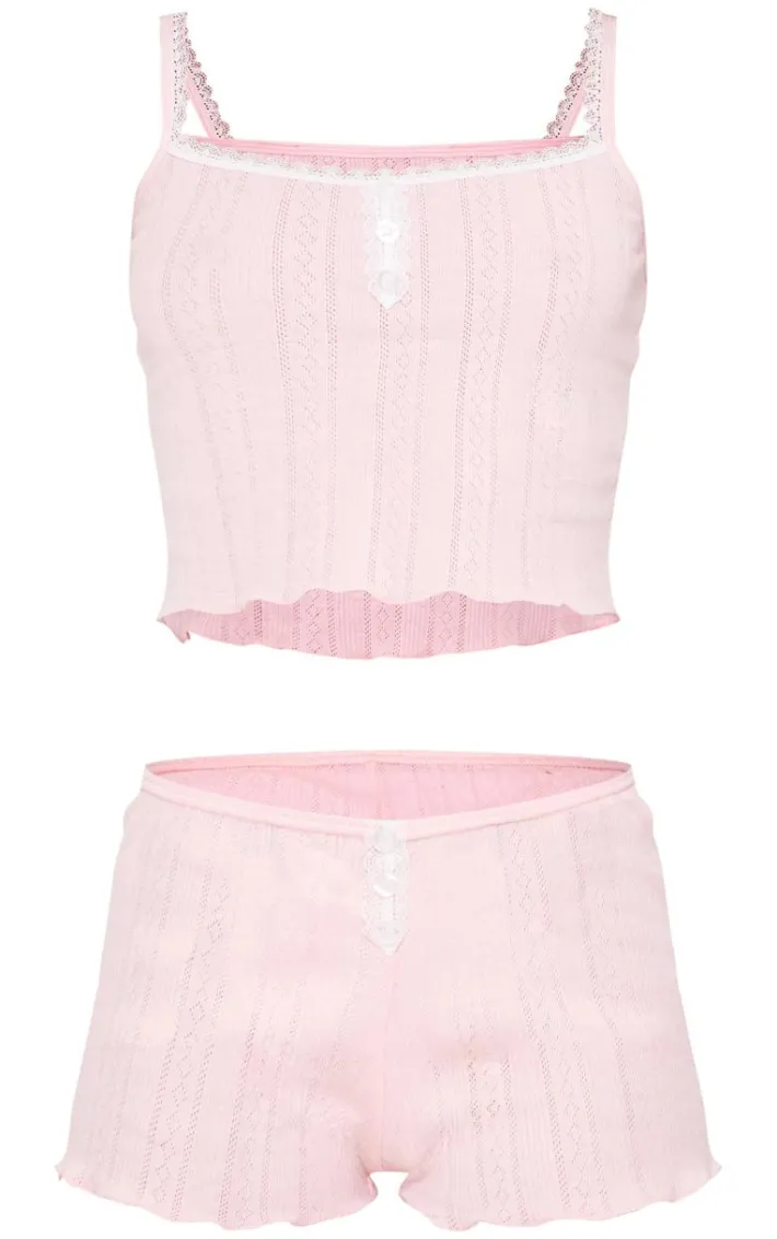 Pink Pointelle Button Cami And Short Pj Set