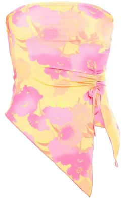 Pink Print Slinky Ruched Asymmetric Bandeau