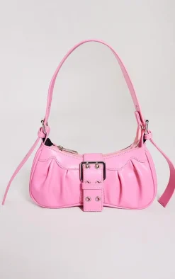 Pink PU Eyelet Buckle Shoulder Bag