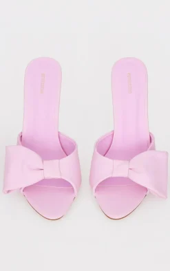 Pink PU Point Toe Half Bow Heeled Mules