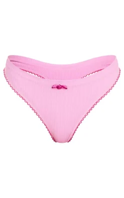 Pink Ribbed Bandeau Bra And Thong Lingerie Set