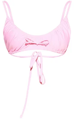 Pink Ruched Bow Bikini Top