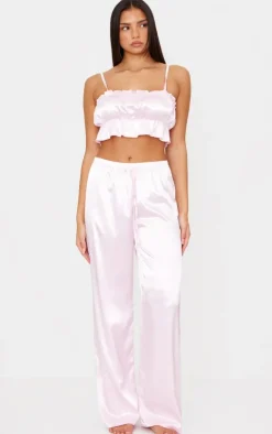 Pink Ruched Cami Long PJ Set