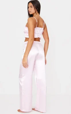 Pink Ruched Cami Long PJ Set
