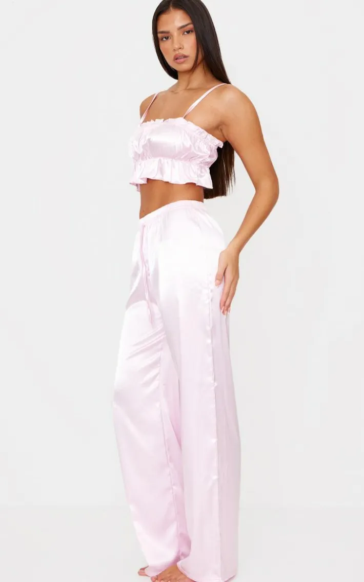 Pink Ruched Cami Long PJ Set