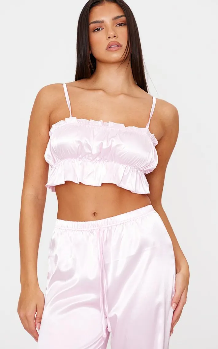Pink Ruched Cami Long PJ Set